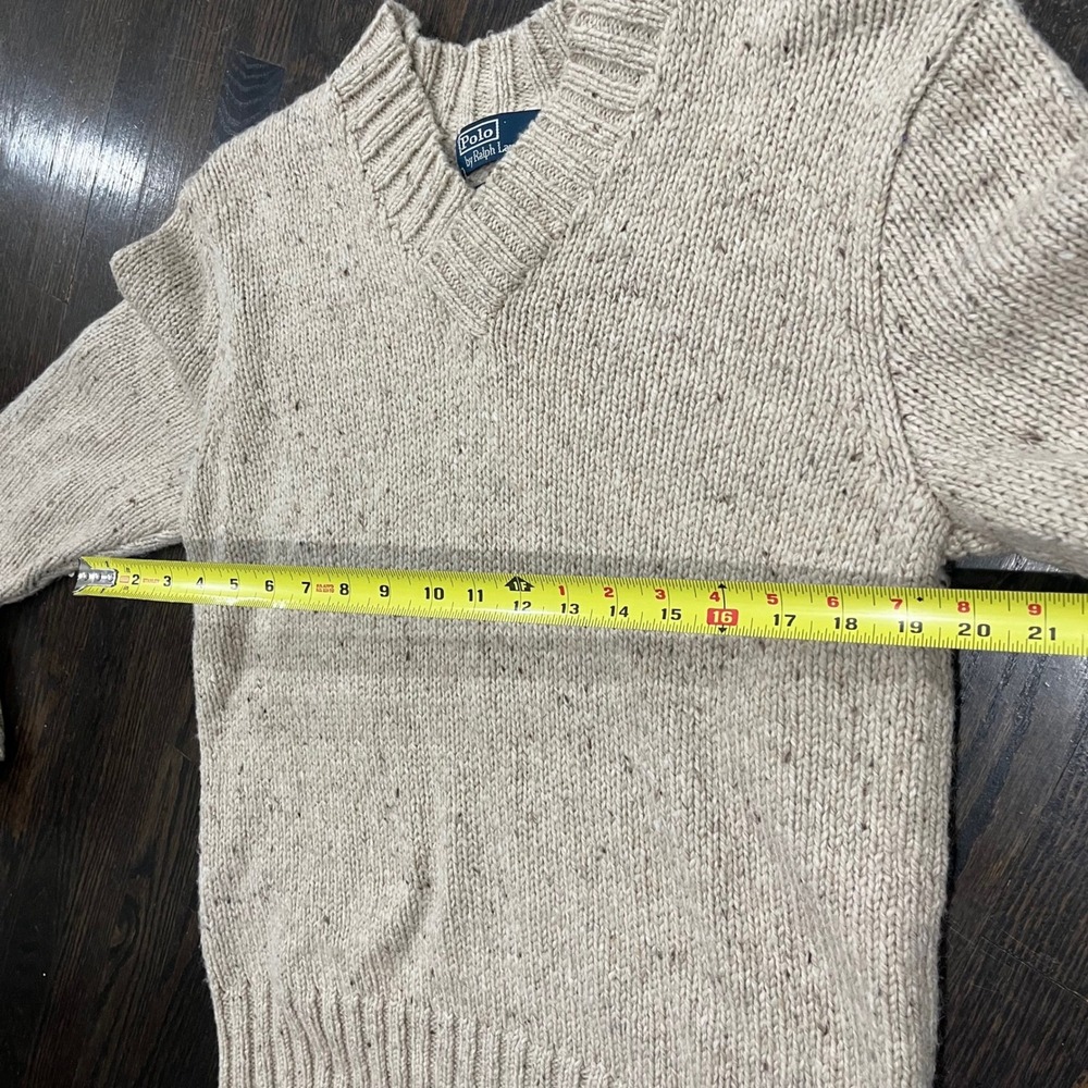 Polo Ralph Lauren Sweater Mens Medium Beige Knit Wool Alpaca Elbow Patches - Picture 6 of 6